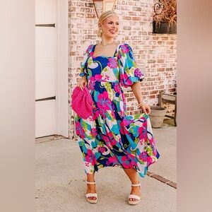 Entro, Tropical Hibiscus, Midi Dress, Size 2X